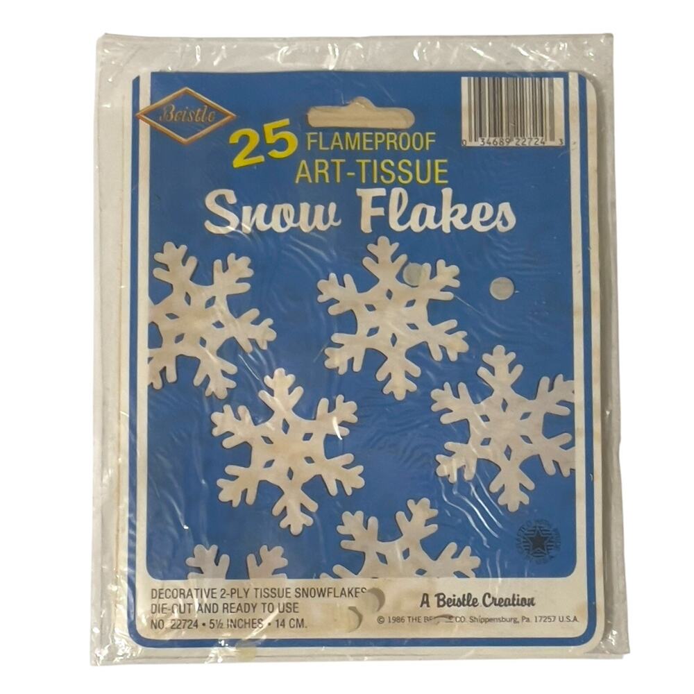Vintage 1986 Flameproof Art Tissue Snowflakes 25 Christmas Beistle New Old Stock